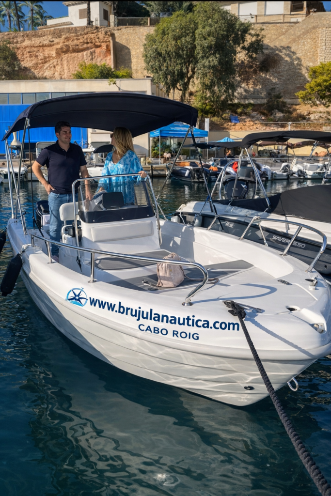 Students learning navigation during boat license course in Torrevieja